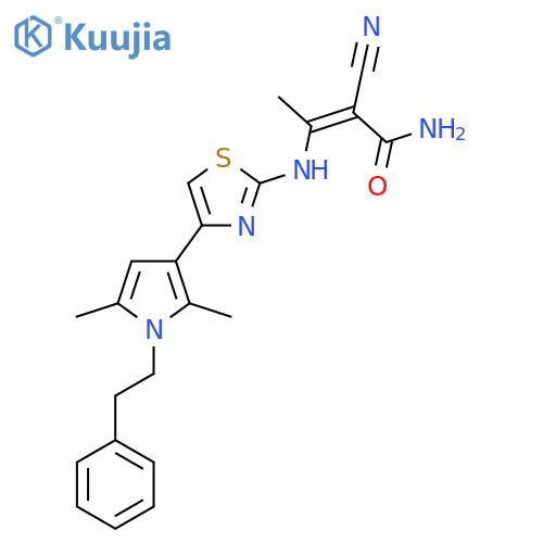 (Z)-2-Cyano-3-[[4-[2,5-dimethyl-1-(2-phenylethyl)pyrrol-3-yl]-1,3-thiazol-2-yl]amino]but-2-enamide structure