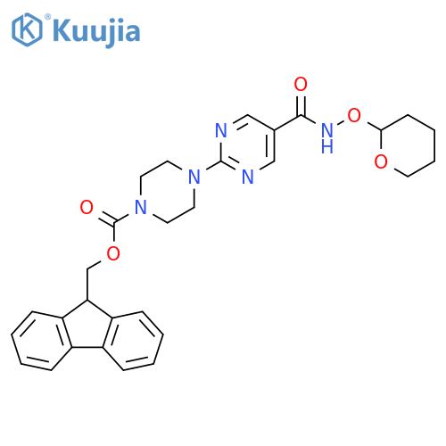 1-Piperazinecarboxylic acid,4-[5-[[[(tetrahydro-2H-pyran-2-yl)oxy]amino]carbonyl]-2-pyrimidinyl]-,9H-fluoren-9-ylmethyl ester structure