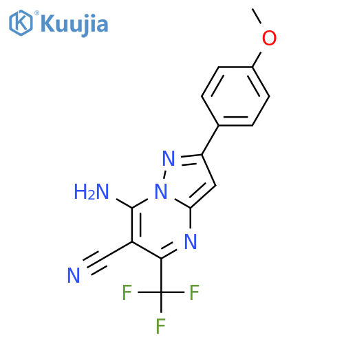 Pyrazolo[1,5-a]pyrimidine-6-carbonitrile,7-amino-2-(4-methoxyphenyl)-5-(trifluoromethyl)- structure