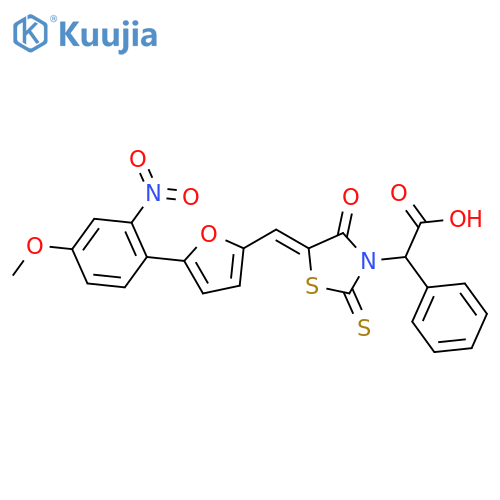 2-(5Z)-5-{5-(4-methoxy-2-nitrophenyl)furan-2-ylmethylidene}-4-oxo-2-sulfanylidene-1,3-thiazolidin-3-yl-2-phenylacetic acid structure