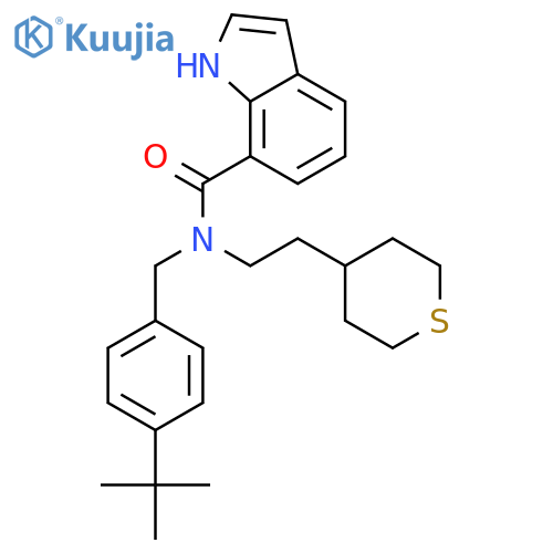 1H-Indole-7-carboxamide,N-[[4-(1,1-dimethylethyl)phenyl]methyl]-N-[2-(tetrahydro-2H-thiopyran-4-yl)ethyl]- structure