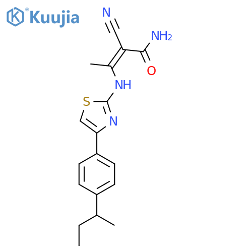(Z)-3-[[4-(4-Butan-2-ylphenyl)-1,3-thiazol-2-yl]amino]-2-cyanobut-2-enamide structure