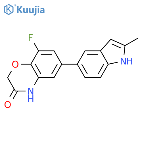 2H-1,4-Benzoxazin-3(4H)-one, 8-fluoro-6-(2-methyl-1H-indol-5-yl)- structure