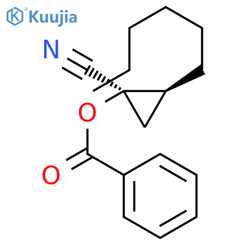 Cyclopropanecarbonitrile, 1-(benzoyloxy)-2-hexyl-, (1R,2S)-rel- structure