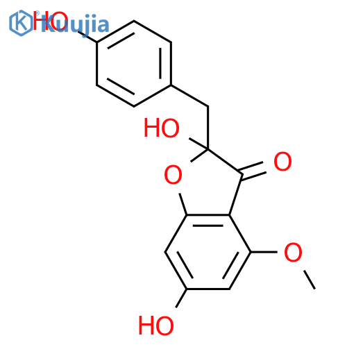 2-(4-hydroxybenzyl)-2,6-dihydroxy-4-methoxybenzofuran-3(2H)-one structure