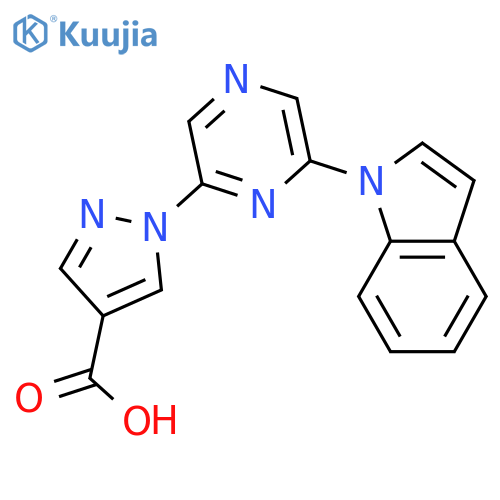 1H-Pyrazole-4-carboxylic acid, 1-[6-(1H-indol-1-yl)pyrazinyl]- structure