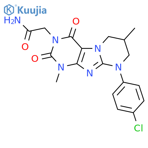 2-9-(4-chlorophenyl)-1,7-dimethyl-2,4-dioxo-1H,2H,3H,4H,6H,7H,8H,9H-pyrimido1,2-gpurin-3-ylacetamide structure