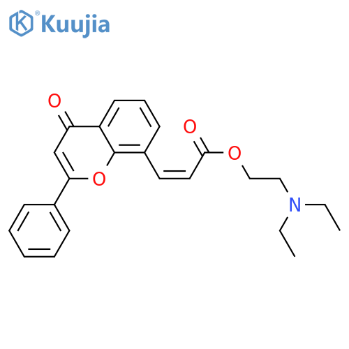 2-Propenoicacid, 3-(4-oxo-2-phenyl-4H-1-benzopyran-8-yl)-, 2-(diethylamino)ethyl ester structure