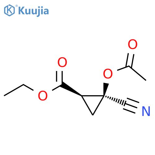 Cyclopropanecarboxylic acid, 2-(acetyloxy)-2-cyano-, ethyl ester, trans- structure