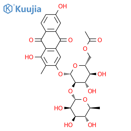 1,3,6-trihydroxy-2-methyl-9,10-anthraquinone-3-O-(6'-O-acetyl)-alpha-L-rhamnopyranosyl-(1->2)-beta-D-glucopyranoside structure