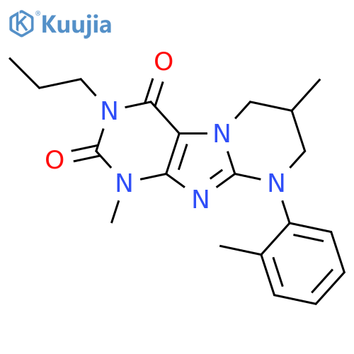 1,7-dimethyl-9-(2-methylphenyl)-3-propyl-1H,2H,3H,4H,6H,7H,8H,9H-pyrimido1,2-gpurine-2,4-dione structure