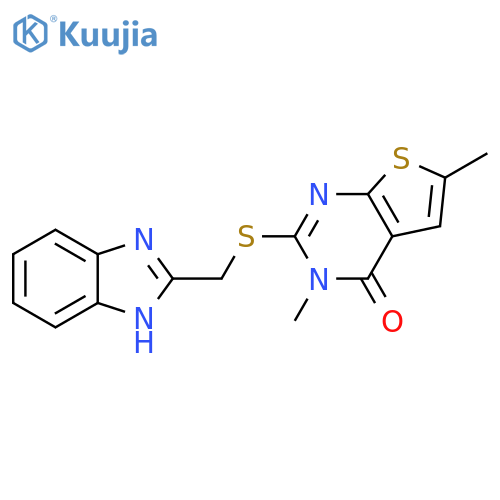 2-{(1H-1,3-benzodiazol-2-yl)methylsulfanyl}-3,6-dimethyl-3H,4H-thieno2,3-dpyrimidin-4-one structure