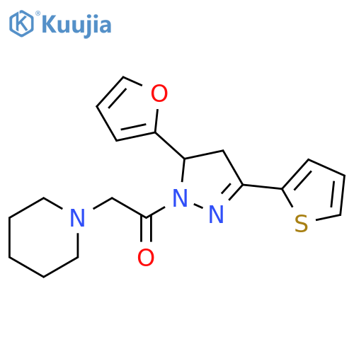 1-5-(furan-2-yl)-3-(thiophen-2-yl)-4,5-dihydro-1H-pyrazol-1-yl-2-(piperidin-1-yl)ethan-1-one structure