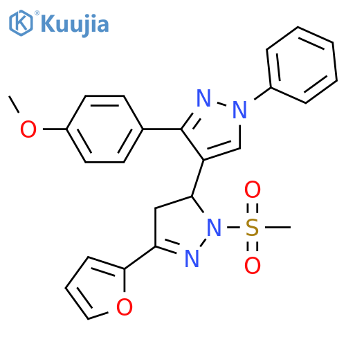 5-(furan-2-yl)-2-methanesulfonyl-3'-(4-methoxyphenyl)-1'-phenyl-3,4-dihydro-1'H,2H-3,4'-bipyrazole structure