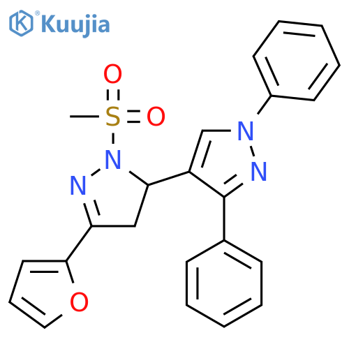 5-(furan-2-yl)-2-methanesulfonyl-1',3'-diphenyl-3,4-dihydro-1'H,2H-3,4'-bipyrazole structure