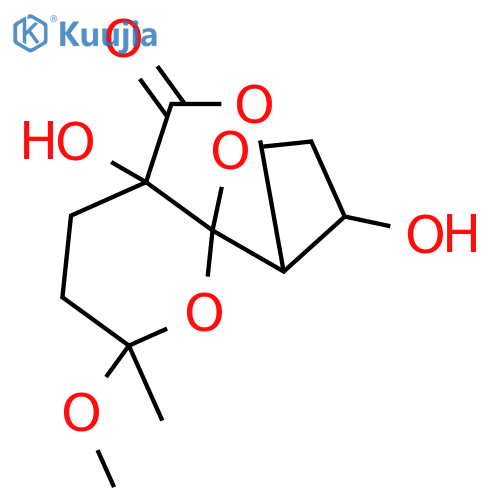 3,5a-dihydroxy-8-methoxy-8-methylhexahydro-2H,5H-furo[3'',2'':2,3]furo[3,4-b]pyran-5-one structure