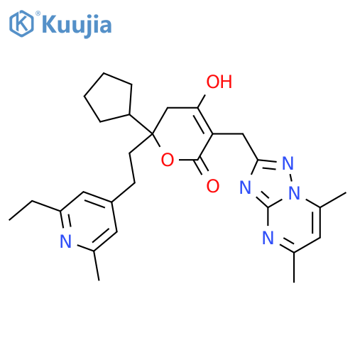 2H-Pyran-2-one,6-cyclopentyl-3-[(5,7-dimethyl[1,2,4]triazolo[1,5-a]pyrimidin-2-yl)methyl]-6-[2-(2-ethyl-6-methyl-4-pyridinyl)ethyl]-5,6-dihydro-4-hydroxy- structure