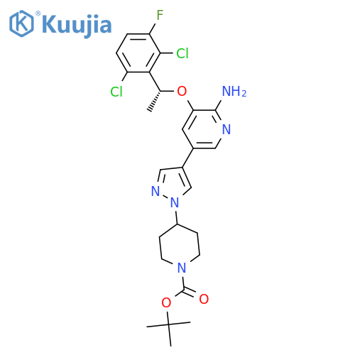 Tert-butyl 4-[4-[6-amino-5-[(1R)-1-(2,6-dichloro-3-fluorophenyl)ethoxy]pyridin-3-yl]pyrazol-1-yl]piperidine-1-carboxylate structure