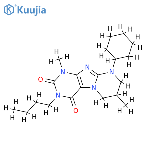 3-butyl-9-cyclohexyl-1,7-dimethyl-1H,2H,3H,4H,6H,7H,8H,9H-pyrimido1,2-gpurine-2,4-dione structure