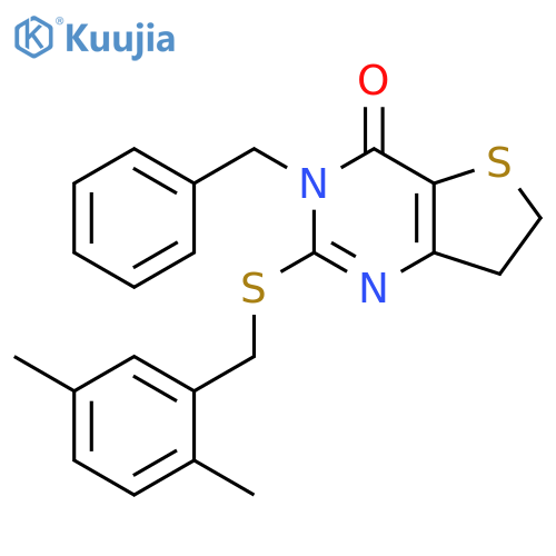 3-benzyl-2-{(2,5-dimethylphenyl)methylsulfanyl}-3H,4H,6H,7H-thieno3,2-dpyrimidin-4-one structure