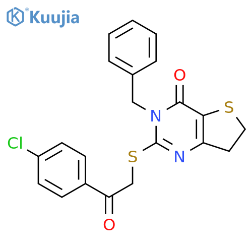 3-benzyl-2-{2-(4-chlorophenyl)-2-oxoethylsulfanyl}-3H,4H,6H,7H-thieno3,2-dpyrimidin-4-one structure