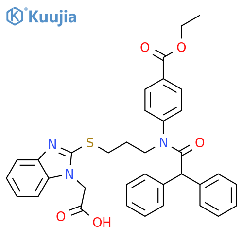 1H-Benzimidazole-1-acetic acid,2-[[3-[(diphenylacetyl)[4-(ethoxycarbonyl)phenyl]amino]propyl]thio]- structure