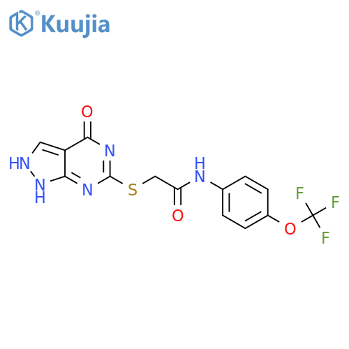 2-({4-oxo-1H,4H,5H-pyrazolo3,4-dpyrimidin-6-yl}sulfanyl)-N-4-(trifluoromethoxy)phenylacetamide structure