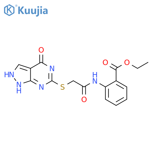 ethyl 2-2-({4-oxo-1H,4H,5H-pyrazolo3,4-dpyrimidin-6-yl}sulfanyl)acetamidobenzoate structure