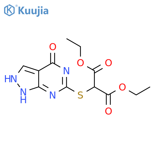 1,3-diethyl 2-({4-oxo-1H,4H,5H-pyrazolo3,4-dpyrimidin-6-yl}sulfanyl)propanedioate structure