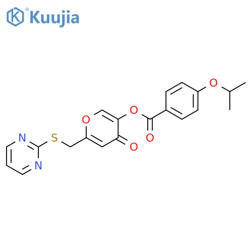 4-oxo-6-(pyrimidin-2-ylsulfanyl)methyl-4H-pyran-3-yl 4-(propan-2-yloxy)benzoate structure