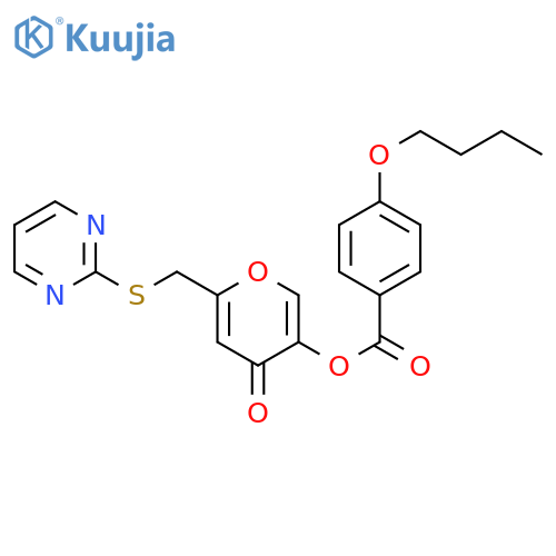 4-oxo-6-(pyrimidin-2-ylsulfanyl)methyl-4H-pyran-3-yl 4-butoxybenzoate structure