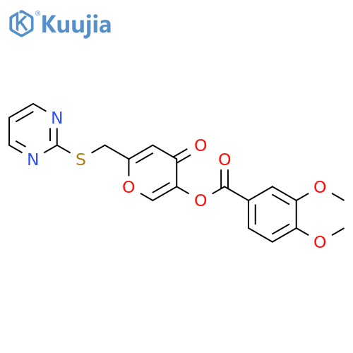 4-oxo-6-(pyrimidin-2-ylsulfanyl)methyl-4H-pyran-3-yl 3,4-dimethoxybenzoate structure