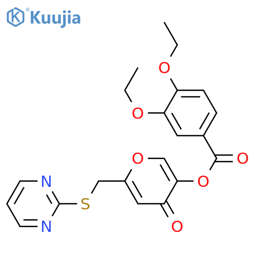 4-oxo-6-(pyrimidin-2-ylsulfanyl)methyl-4H-pyran-3-yl 3,4-diethoxybenzoate structure