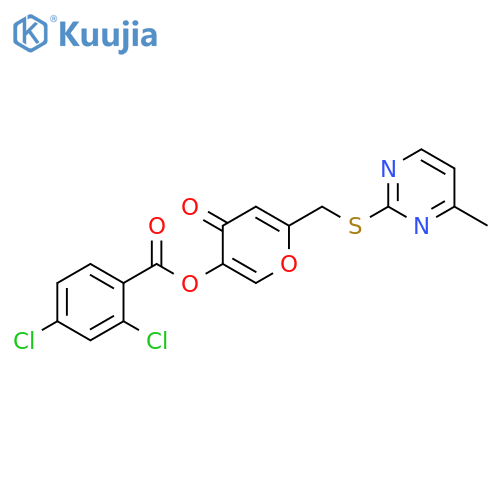 6-{(4-methylpyrimidin-2-yl)sulfanylmethyl}-4-oxo-4H-pyran-3-yl 2,4-dichlorobenzoate structure