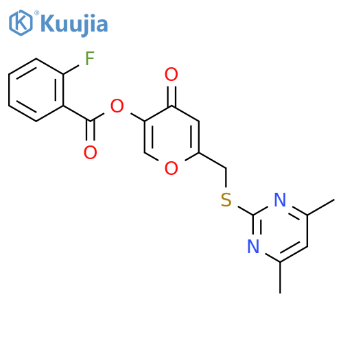 6-{(4,6-dimethylpyrimidin-2-yl)sulfanylmethyl}-4-oxo-4H-pyran-3-yl 2-fluorobenzoate structure