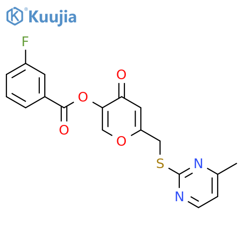 6-{(4-methylpyrimidin-2-yl)sulfanylmethyl}-4-oxo-4H-pyran-3-yl 3-fluorobenzoate structure