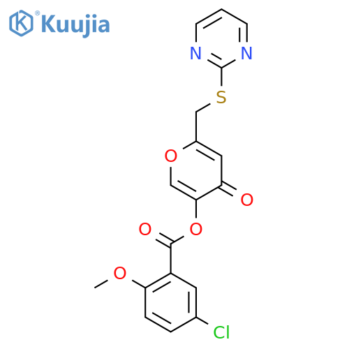 4-oxo-6-(pyrimidin-2-ylsulfanyl)methyl-4H-pyran-3-yl 5-chloro-2-methoxybenzoate structure