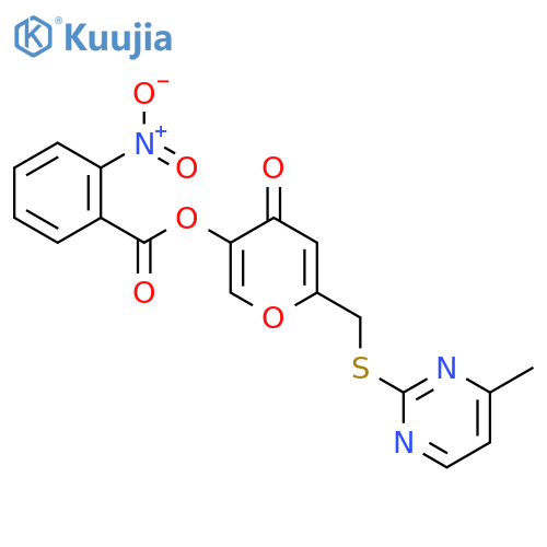 6-{(4-methylpyrimidin-2-yl)sulfanylmethyl}-4-oxo-4H-pyran-3-yl 2-nitrobenzoate structure