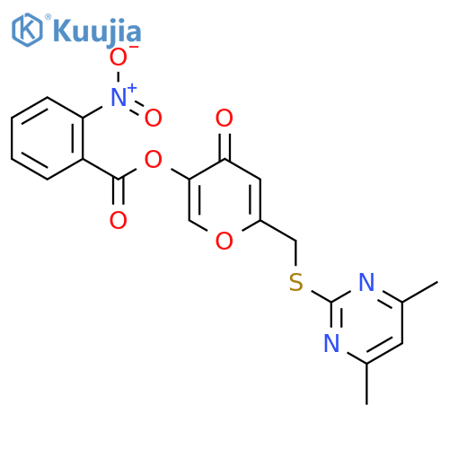 6-{(4,6-dimethylpyrimidin-2-yl)sulfanylmethyl}-4-oxo-4H-pyran-3-yl 2-nitrobenzoate structure