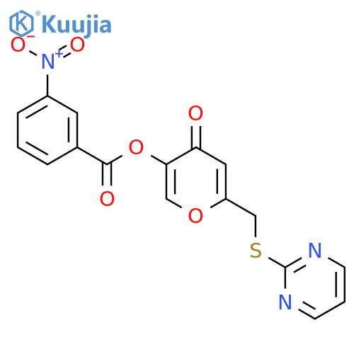 4-oxo-6-(pyrimidin-2-ylsulfanyl)methyl-4H-pyran-3-yl 3-nitrobenzoate structure