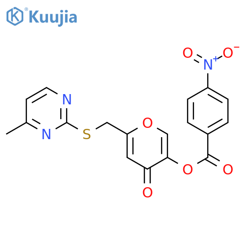 6-{(4-methylpyrimidin-2-yl)sulfanylmethyl}-4-oxo-4H-pyran-3-yl 4-nitrobenzoate structure