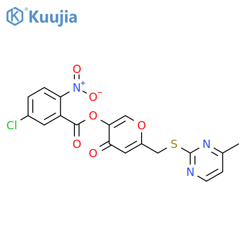 6-{(4-methylpyrimidin-2-yl)sulfanylmethyl}-4-oxo-4H-pyran-3-yl 5-chloro-2-nitrobenzoate structure