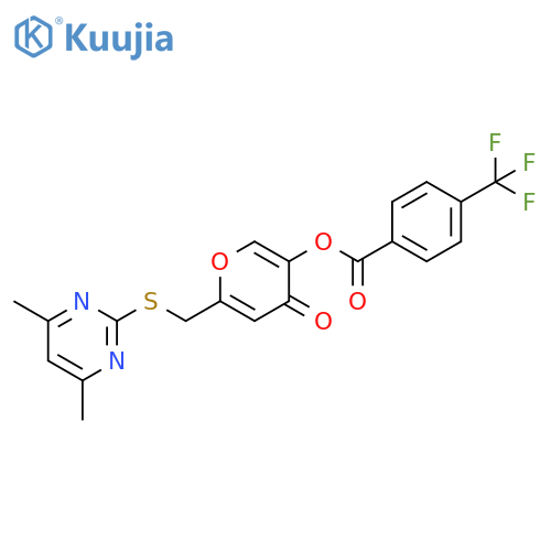 6-{(4,6-dimethylpyrimidin-2-yl)sulfanylmethyl}-4-oxo-4H-pyran-3-yl 4-(trifluoromethyl)benzoate structure