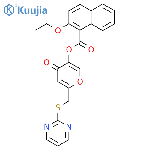 4-oxo-6-(pyrimidin-2-ylsulfanyl)methyl-4H-pyran-3-yl 2-ethoxynaphthalene-1-carboxylate structure