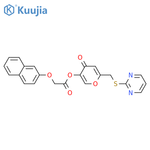 4-oxo-6-(pyrimidin-2-ylsulfanyl)methyl-4H-pyran-3-yl 2-(naphthalen-2-yloxy)acetate structure