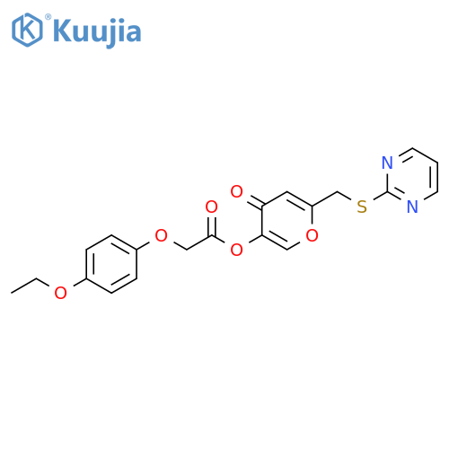 4-oxo-6-(pyrimidin-2-ylsulfanyl)methyl-4H-pyran-3-yl 2-(4-ethoxyphenoxy)acetate structure