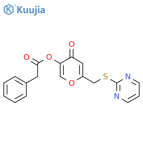 4-oxo-6-(pyrimidin-2-ylsulfanyl)methyl-4H-pyran-3-yl 2-phenylacetate structure
