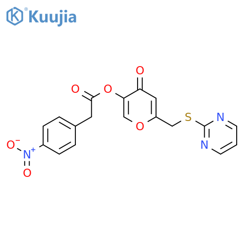 4-oxo-6-(pyrimidin-2-ylsulfanyl)methyl-4H-pyran-3-yl 2-(4-nitrophenyl)acetate structure