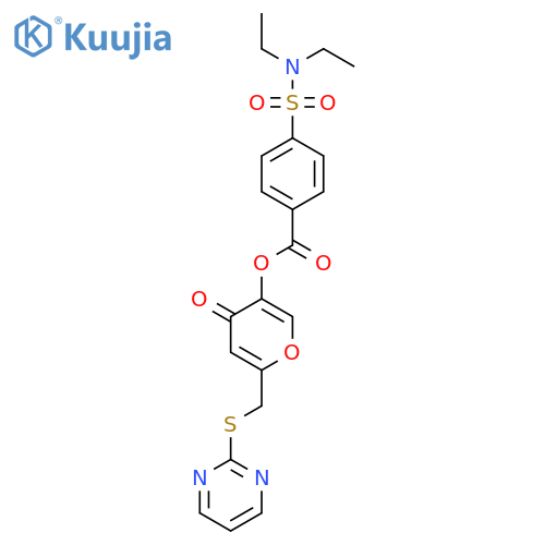 4-oxo-6-(pyrimidin-2-ylsulfanyl)methyl-4H-pyran-3-yl 4-(diethylsulfamoyl)benzoate structure