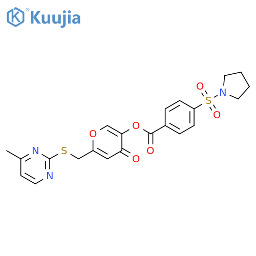 6-{(4-methylpyrimidin-2-yl)sulfanylmethyl}-4-oxo-4H-pyran-3-yl 4-(pyrrolidine-1-sulfonyl)benzoate structure